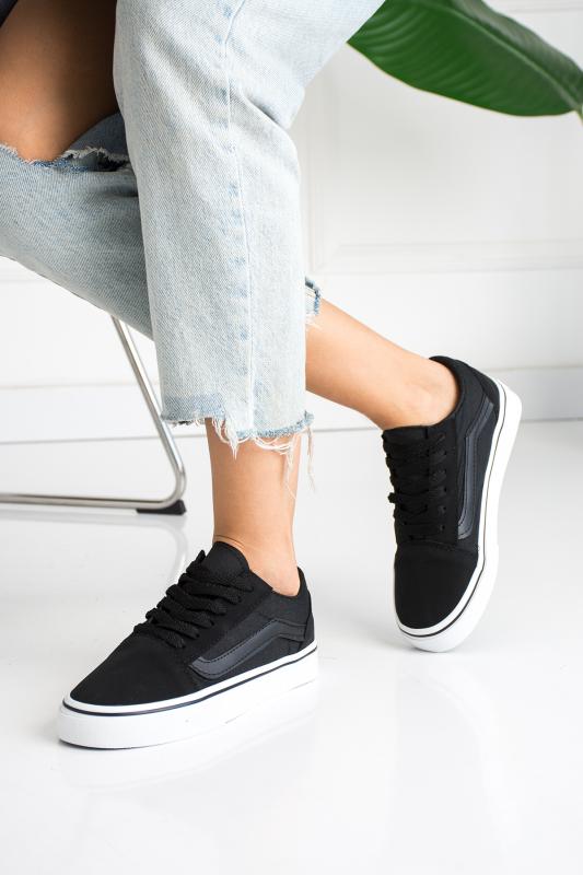 Siyah Siyah (Beyaz Taban) Günlük Unisex (Kadın/Erkek) Sneaker