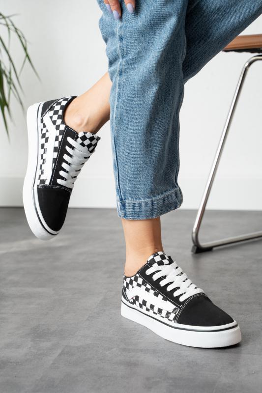 Dama Desenli Siyah Beyaz Günlük Unisex (Kadın/Erkek) Sneaker